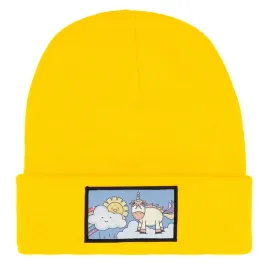 czapka-zimowa-dziecieca-unicorn-in-clouds-kucyki-prezent-wzory-zolta