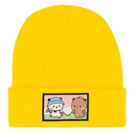 czapka-zimowa-ciepla-zolta-dziecieca-z-motywem-kawaii-bubu-mix-wzorow
