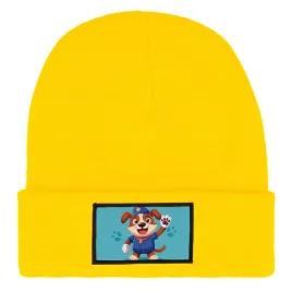czapka-zimowa-ciepla-zolta-dziecieca-z-motywem-psyrenki-wiele-wzorow