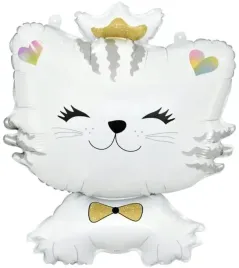 balon-foliowy-bialy-kotek-w-koronie-kot-urodziny-party-39x49cm