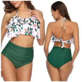 wysoki-stan-kostium-kapielowy-falbanka-bikini-stroj-kwiaty-zielony-plaza-l