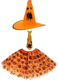 stroj-czarownica-wiedzma-halloween-kapelusz-krawat-spodniczka-tutu-dynia