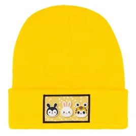 czapka-beanie-zimowa-ciepla-zolta-dla-dzieci-z-motywem-bob-rozne-wzorow