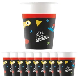 kubki-kubeczki-papierowe-gamer-gaming-party-czarne-dla-graczy-200ml-8szt