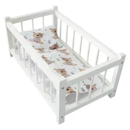 drewniane-lozeczko-dla-lalek-biale-posciel-mis-teddy-zabawka-na-prezent