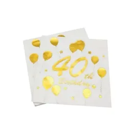 serwetki-40-th-birthday-balony-bialo-zlotre-33x33cm-10szt-na-40-urodziny