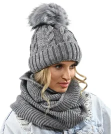 czapka-komin-zestaw-damski-komplet-gruby-zimowy-czpka-na-polarze-pompon-k11