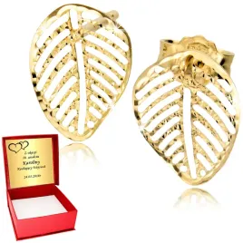 zlote-kolczyki-585-diamentowane-listki-azurowe-blyszczace-sztyfty-zloto-585