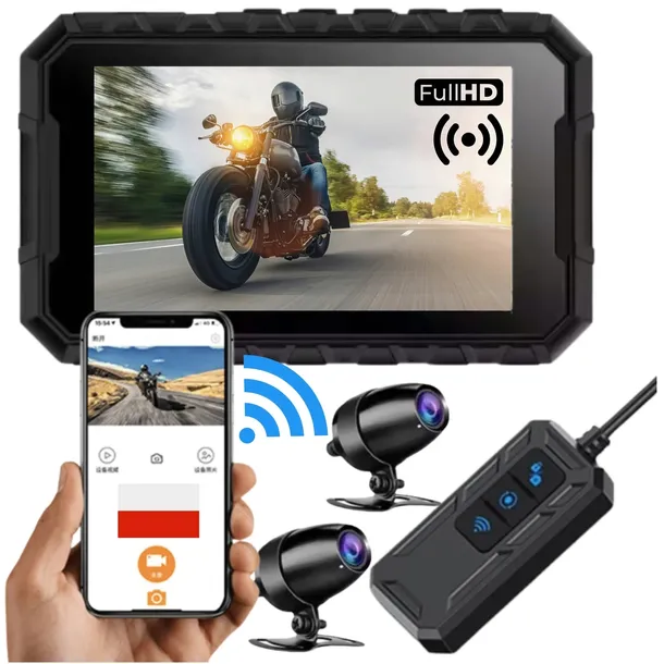 Kamera motocyklowa WiFI rejestrator jazdy na motocykl FullHD przód tył
