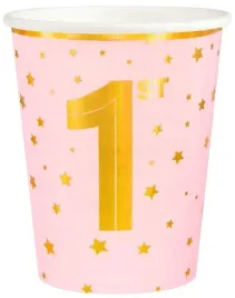 kubeczki-rozowe-w-zlote-gwiazdki-1st-roczek-dziewczynka-roz-220-ml-6-sztuk