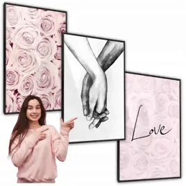 zestaw-3x-plakat-w-ramie-do-sypialni-roze-kwiaty-romantyczny-cytat-30x40