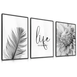 zestaw-x3-plakat-w-ramie-do-sypialni-kwiaty-napis-liscie-minimalizm-60x80