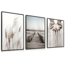 zestaw-x3-plakat-w-ramie-plaza-morze-wydmy-styl-boho-minimalizm-60x80