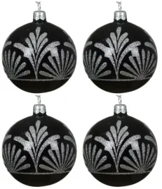 4x-szklana-bombka-choinkowa-8cm-czarna-ze-srebrnym-wzorem-dekoracyjna