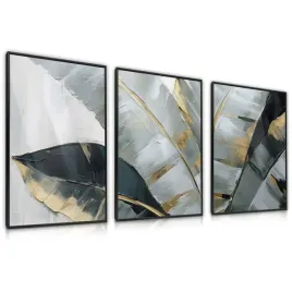 zestaw-3x-plakat-w-ramie-do-salonu-malowane-liscie-tropikalne-natura-30x40