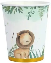 kubeczki-urodzinowe-oliwkowe-safari-6-sztuk-kubki-urodziny-lew-zyrafa-slon