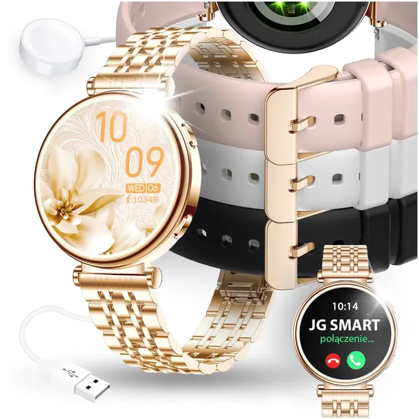 SMARTWATCH DAMSKI ZEGAREK MENU PL ROZMOWY SMART WATCH DLA KOBIETY + 4 PASKI