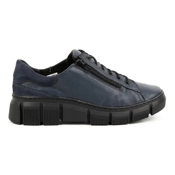 Półbuty damskie sneakersy sznurowane skórzane POLSKIE 0663W granatowe 40