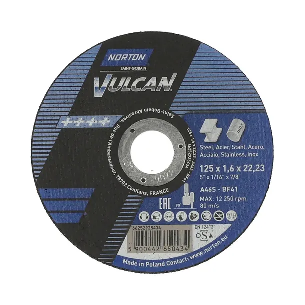 TARCZA DO CIĘCIA METALU NORTON VULCAN 125*1,6 INOX
