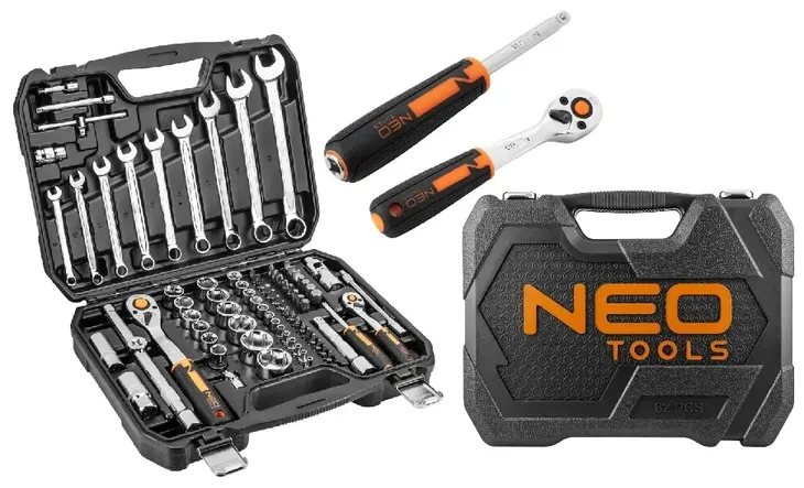NEO Klucze nasadowe 1/2' 1/4' zestaw 82szt 10-058