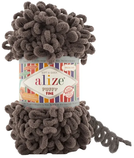 Włóczka Alize Puffy Fine - 305 CZEKOLADOWY - 14,5m/100g 100% Mikropoliester