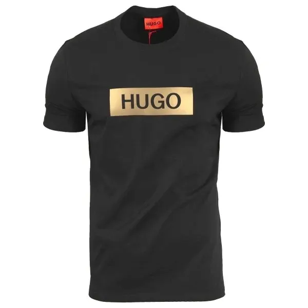 HUGO BOSS Koszulka Męska T-Shirt Bawełniany Czarny Logo Napis r. L