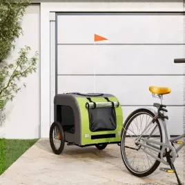 przyczepka-rowerowa-dla-psa-zielono-szara-tkanina-oxford