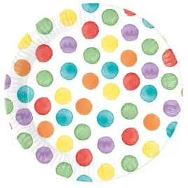talerzyki-papierowe-8-szt-23-cm-biale-w-kropki-kropeczki-wielokolorowe