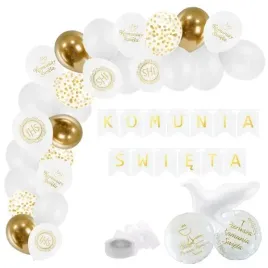 balony-na-komunie-dekoracje-komunijne-biale-zlote-baner-duzy-zestaw-ozdoby