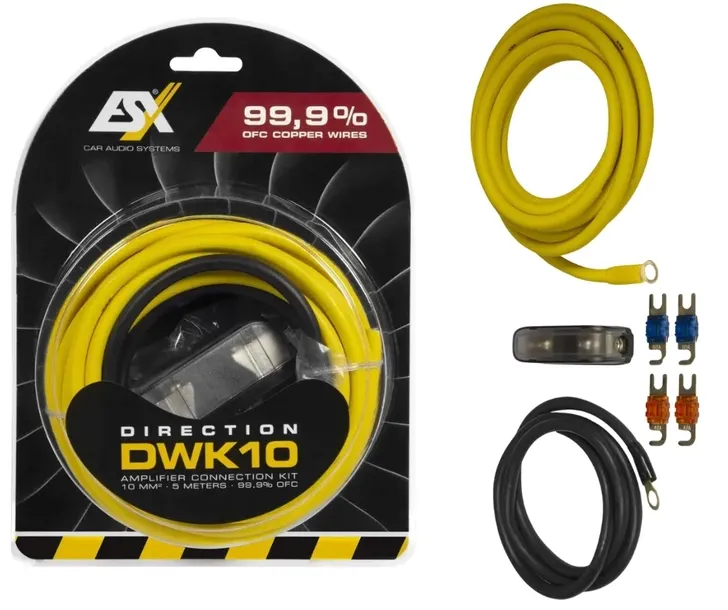 ZESTAW KABLI WZMACNIACZA SAMOCHODOWEGO 10mm2 MIEDŹ OFC ESX DWK10