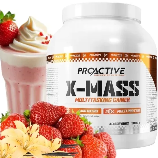 GAINER w proszku białko węglowodany ProActive X-MASS truskawka vanila 3000g