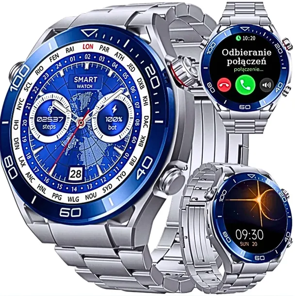 Zegarek SMARTWATCH ULTRA AlwaysON CIŚNIENIE Kompas ROZMOWY 2 PASKI J.POLSKI