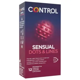 control-sensual-dots-lines-prezerwatywy-nawilzone-prazki-i-wypustki-12-szt