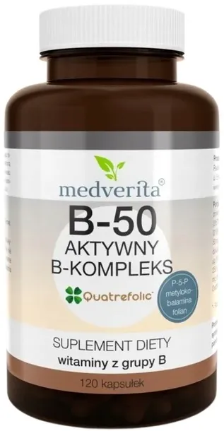 B-50 kompleks 120 kaps Medverita Metabolizm żelaza Przeciwdziała zmęczeniu