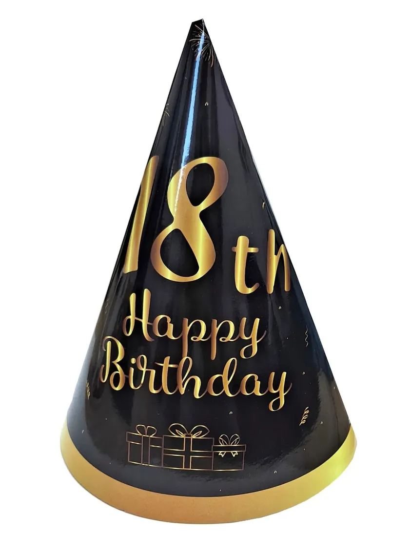 czapeczki-papierowe-urodzinowe-na-18-urodziny-czarne-zlote-zestaw-6-szt
