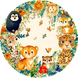 dywanik-dla-dzieci-antyalergiczny-zwierzeta-safari-winylowy-okragly-120cm
