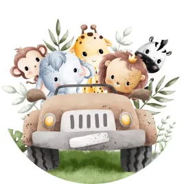 dywanik-dla-dzieci-antyalergiczny-zwierzeta-w-aucie-winylowy-okragly-150cm