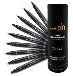 cienkopisy-kreslarskie-uni-pin200-zestaw-tuba-9-sztuk