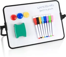 mini-zestaw-dwustronna-tablica-suchoscieralna-gabka-pisaki-magnesy-30x21cm