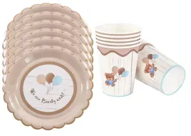 zestaw-naczyn-kubki-talerzyki-z-misiem-bezowe-na-baby-shower-na-6-osob
