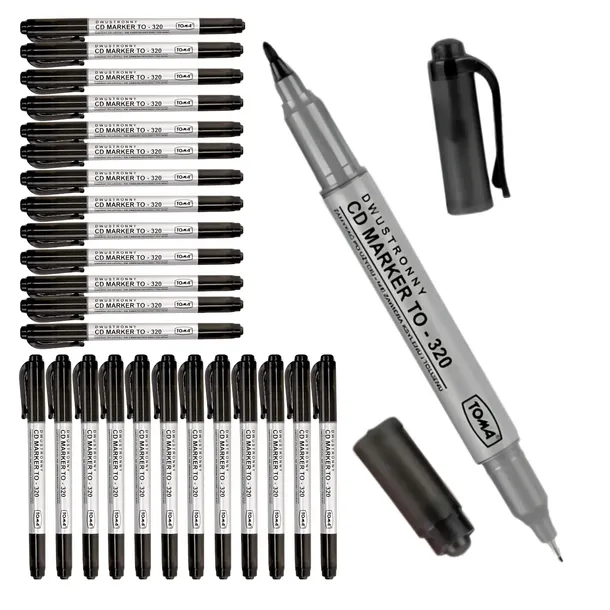 MARKER Permanentny do płyt CD CZARNY Dwustronny 0,5 mm/0,8 mm 25 sztuk TOMA