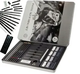 zestaw-do-szkicowania-w-metalowym-etui-olowki-pastele-gumka-30-elementow