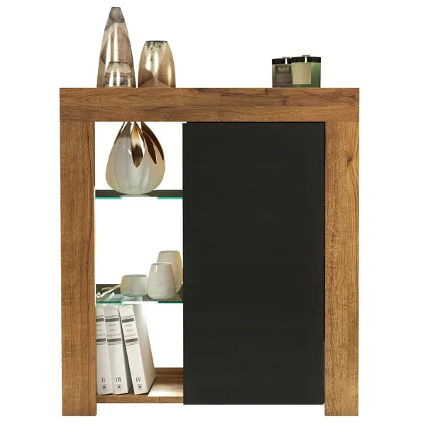 MAŁA KOMODA DO SALONU SZAFKA DO POKOJU LOFT RETRO DĄB/CZARNY MAT E104