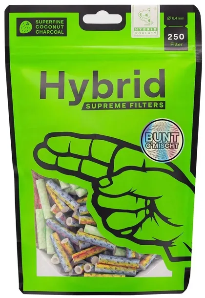 Filtry węglowe celulozowe Hybrid Supreme 6.4mm 250szt Mix Kolor