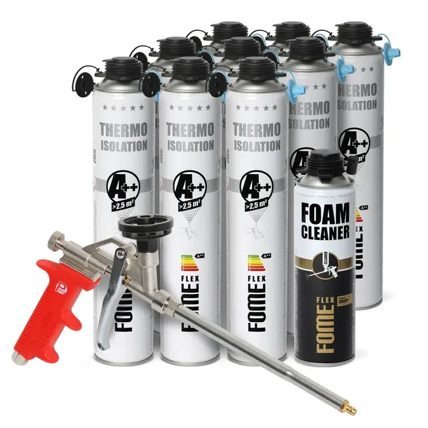 Piana PUR do ociepleń izolacji x6 +12 dysz do natrysku 850ml Fome Flex A++
