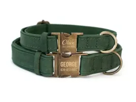 grawerowana-obroza-dla-psa-skorzana-z-metalowa-klamra-zielony-kolor