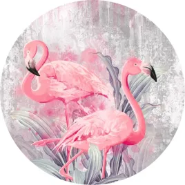 fototapeta-samoprzylepna-okragla-naklejka-scienna-rozowe-flamingi