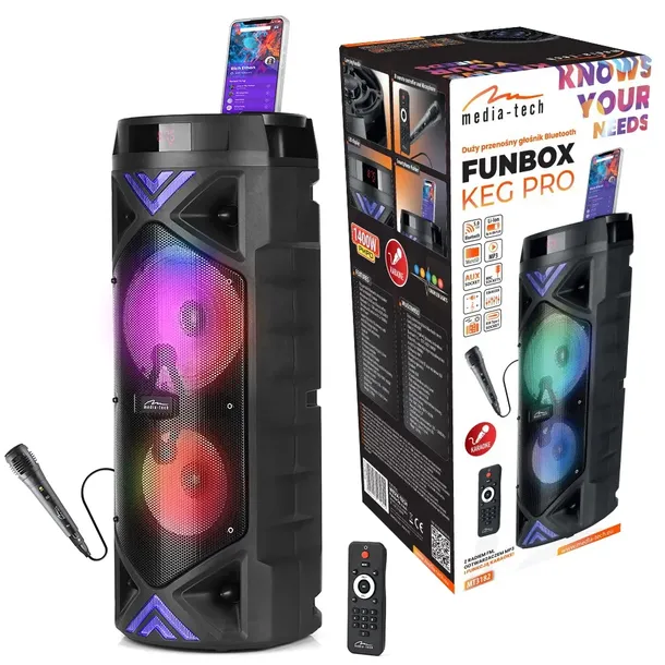 Przenośny głośnik Bluetooth 5.0+EDR MEDIA-TECH FUNBOX KEG PRO 1400W KARAOKE