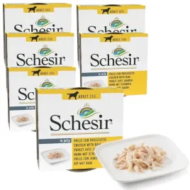 mokra-karma-dla-psa-schesir-adult-fileciki-z-kurczaka-i-szynka-6x150g