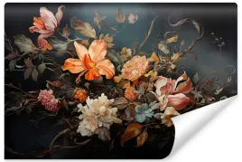 fototapeta-do-salonu-abstrakcyjne-kwiaty-lilie-liscie-natura-retro-450x300